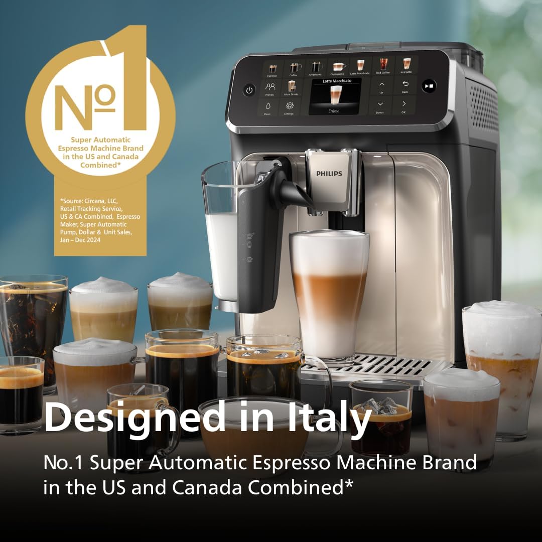 PHILIPS 5500 Series Fully Automatic Espresso Machine, LatteGo Milk System, Integrated Grinder, 20 Hot & Iced Coffee Pre-Sets, Quick Start, SilentBrew