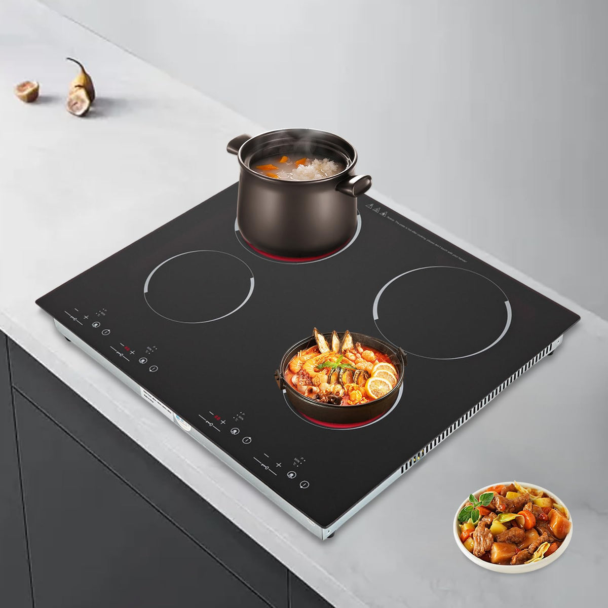 3000W 110V Cooktop Portable 4 Burners Electric Built-in Cooktop Sensor Touch Control Countertop Electric Hot Plate with Kid Safety Lock and 2H Timer