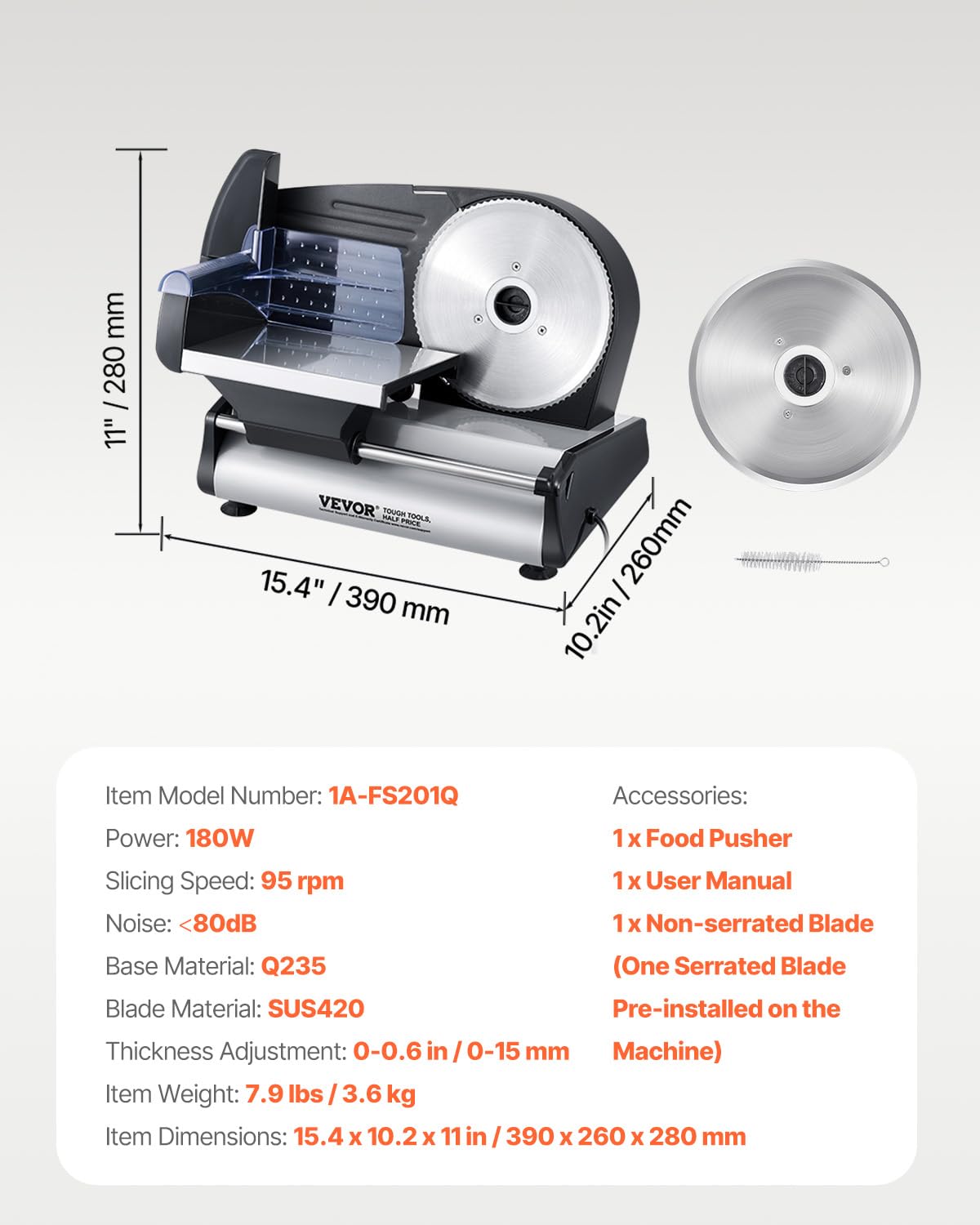VEVOR Commercial Meat Slicer, 10 inch Electric Food Slicer, 240W Frozen Meat Deli Slicer, Premium Chromium-plated Steel Blade Semi-Auto Meat Slicer