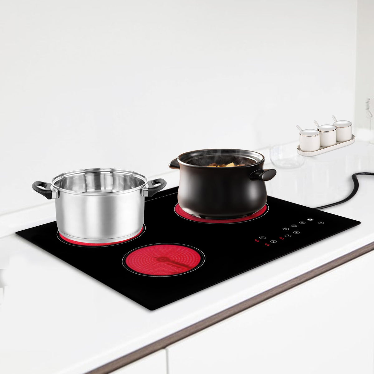 3000W 110V Cooktop Portable 4 Burners Electric Built-in Cooktop Sensor Touch Control Countertop Electric Hot Plate with Kid Safety Lock and 2H Timer