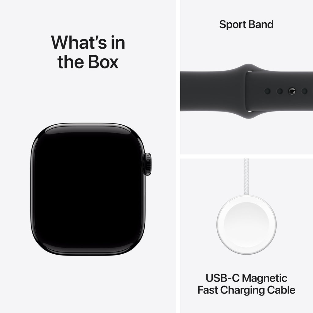 Apple Watch Series 10 [GPS 46mm case] Smartwatch with Jet Black Aluminum Case with Black Sport Band - M/L. Fitness Tracker, ECG App, Always-On Retina
