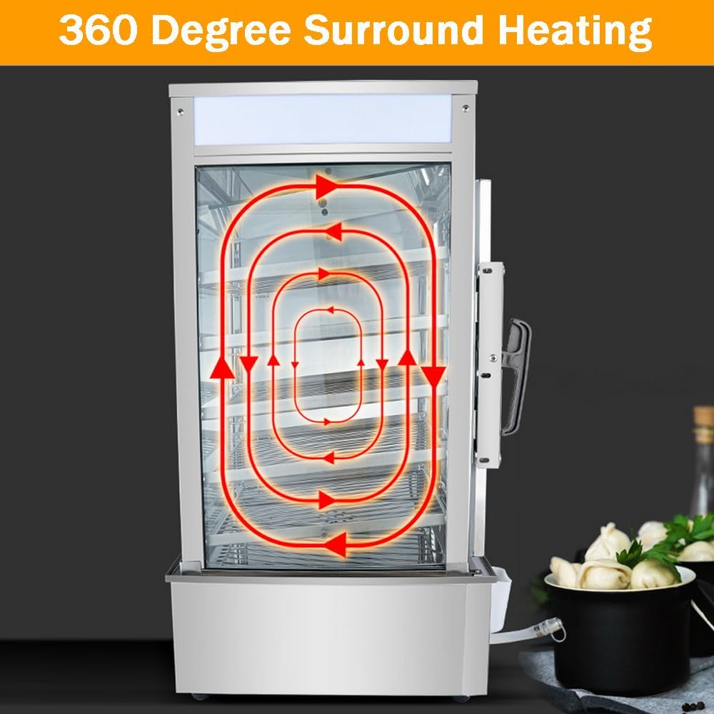 INTBUYING Commerical Bun Steamer Machine 110V Electric Hot Food Warmer Display Case Hot Dog Steamer Warmer with 5 Layers Automatic Temperature