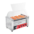 CROSSON 12 Hot Dog 5 Roller Grill Machine with Transparent Sneeze Guard,5 Nonstick 304SS Rollers Commercial Hot Dog Cooker Machine-120V, 750W