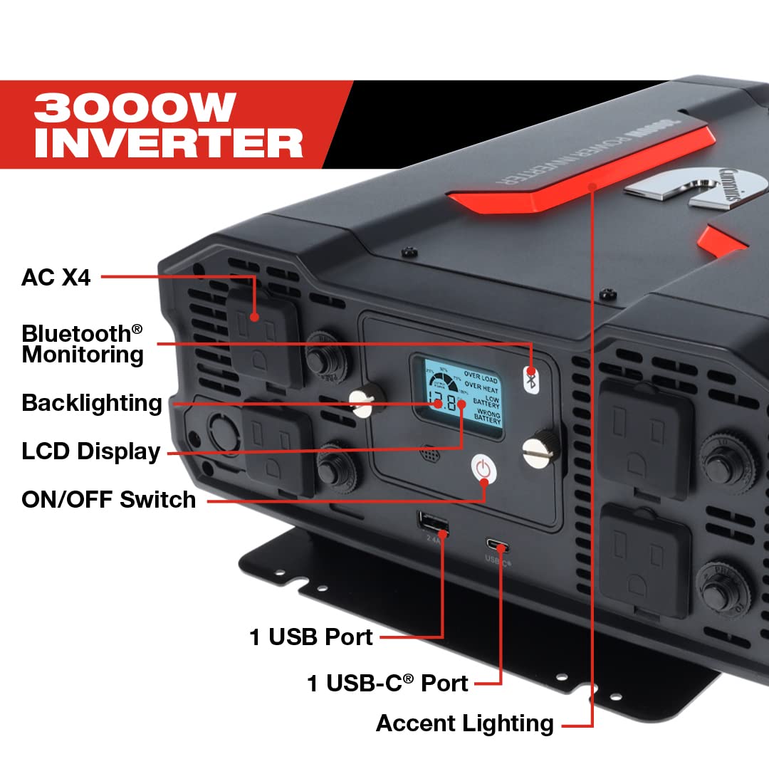 Cummins 5000 Watts Inverter Modified Sine Wave Truck Inverter 12 Volts to 110 Volts Four AC Outlets Two USB Ports (Plus Cable Kit)- CMN5000W