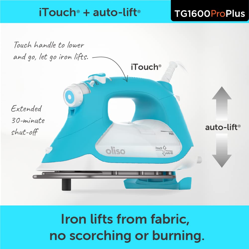 oliso TG1600 ProPlus Smart Iron with Auto-Lift C 1800 Watt Steam Iron for Clothes, Sewing, Quilting & Crafting C Diamond Ceramic-Flow Soleplate