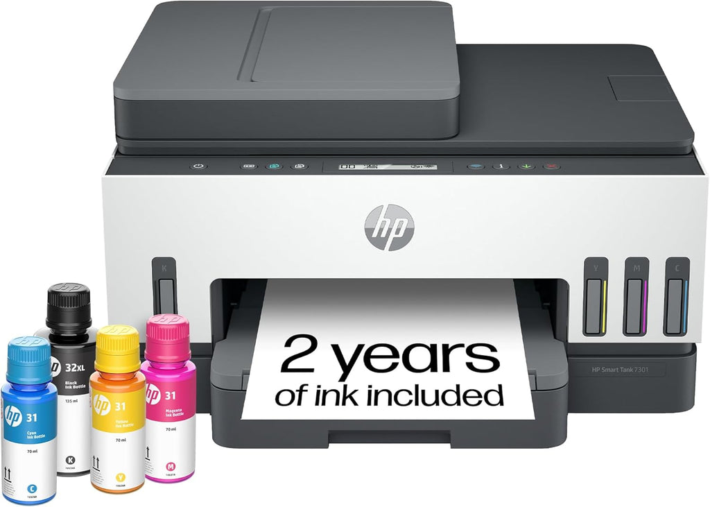 HP Smart Tank 7301 Wireless All-in-One Ink Tank Printer, Scanner, Copier with 2 Years of Ink Included, Best-for-Home Office, Cartridge-Free