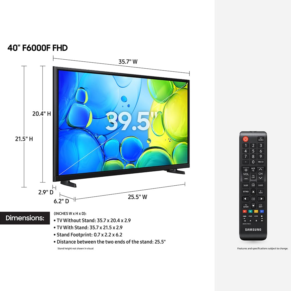 Samsung UN40F6000FFXZA 40 inch 1080P FHD F6000F 4K Smart TV (2025) Bundle with Theater Essentials, 1 Year CPS Enhanced Protection Pack and Deco Gear