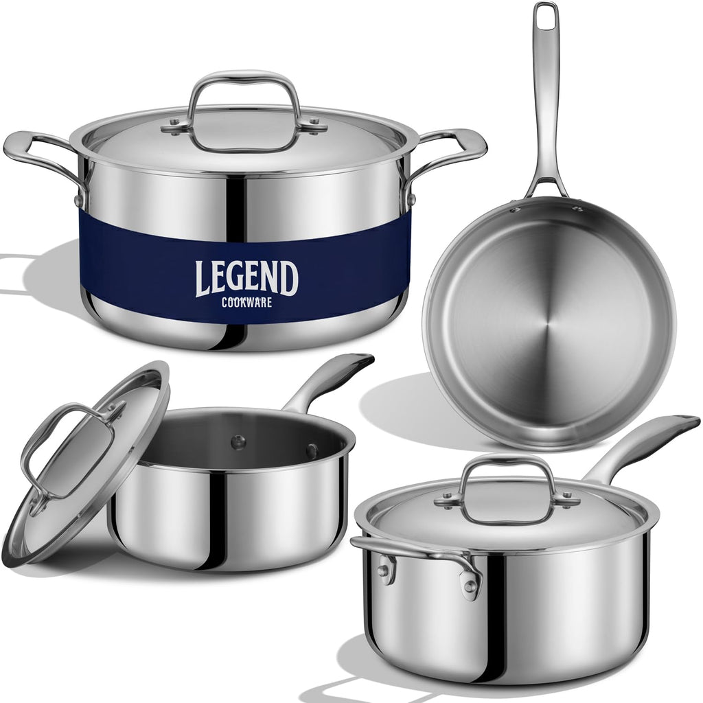 LEGEND COOKWARE 5-Ply Stainless Steel Cookware Set, 12-Piece Pots and Pans Set - Induction Compatible, Oven Safe 800F - Non-Toxic, No Coatings