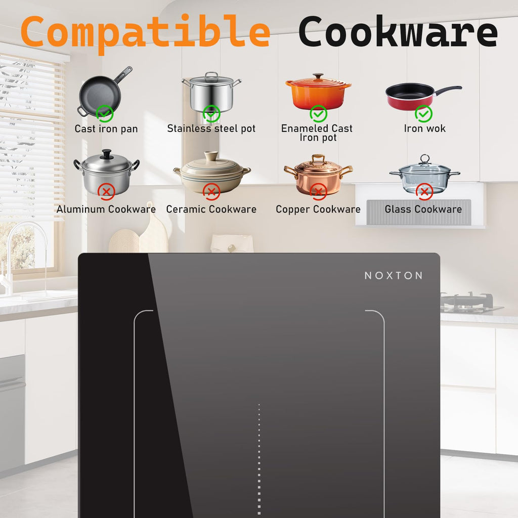 Noxton 24 Inch Induction Cooktop, 4 Burners Electric Cooktop, Upgraded Induction Stovetop with Flex Zone, Power Boost, Pause, 9 Power Levels, Child