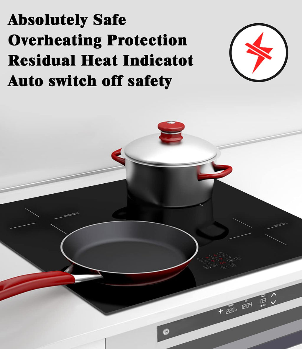 Karinear 24 Inch Induction Cooktop 4 Burner Electric Cooktop, Drop-in Induction Burner with Timer and Child Lock, Pause Function, Vitro Ceramic Glass