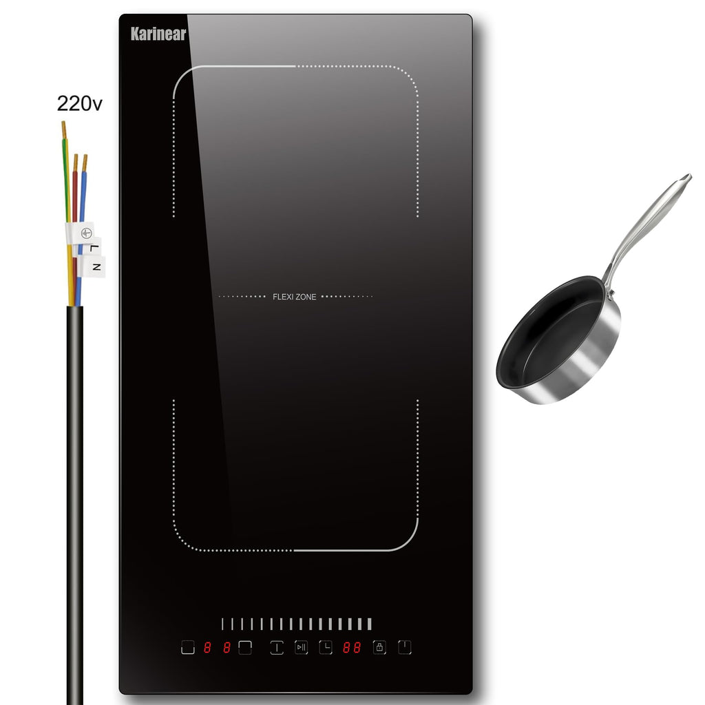 Karinear 24 Inch Induction Cooktop 3 Burners, 6800W Built-in Induction Stovetop with Flex Zone,Child Safety Lock, Timer, Boost, Slider Control Black