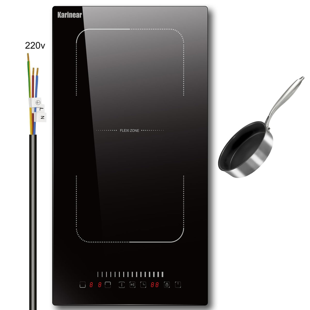 Karinear 24 Inch Induction Cooktop 3 Burners, 6800W Built-in Induction Stovetop with Flex Zone,Child Safety Lock, Timer, Boost, Slider Control Black