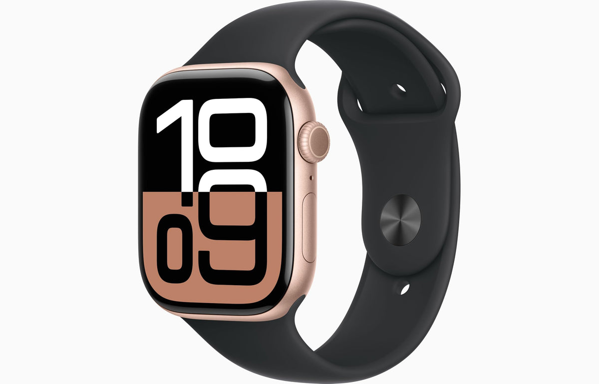 Apple Watch Series 10 [GPS + Cellular, 42mm] - Jet Black Aluminum Case with Black Sport Band, S/M (Renewed)