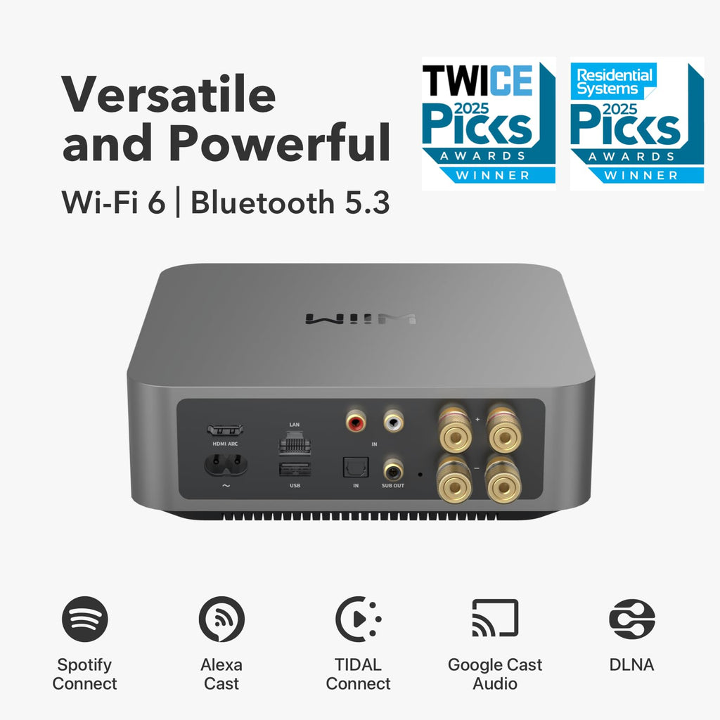 WiiM Amp: Multiroom Streaming Amplifier | Compatible with AirPlay, Google Cast, Alexa | HDMI, Voice Control | Stream from Spotify, Amazon Music