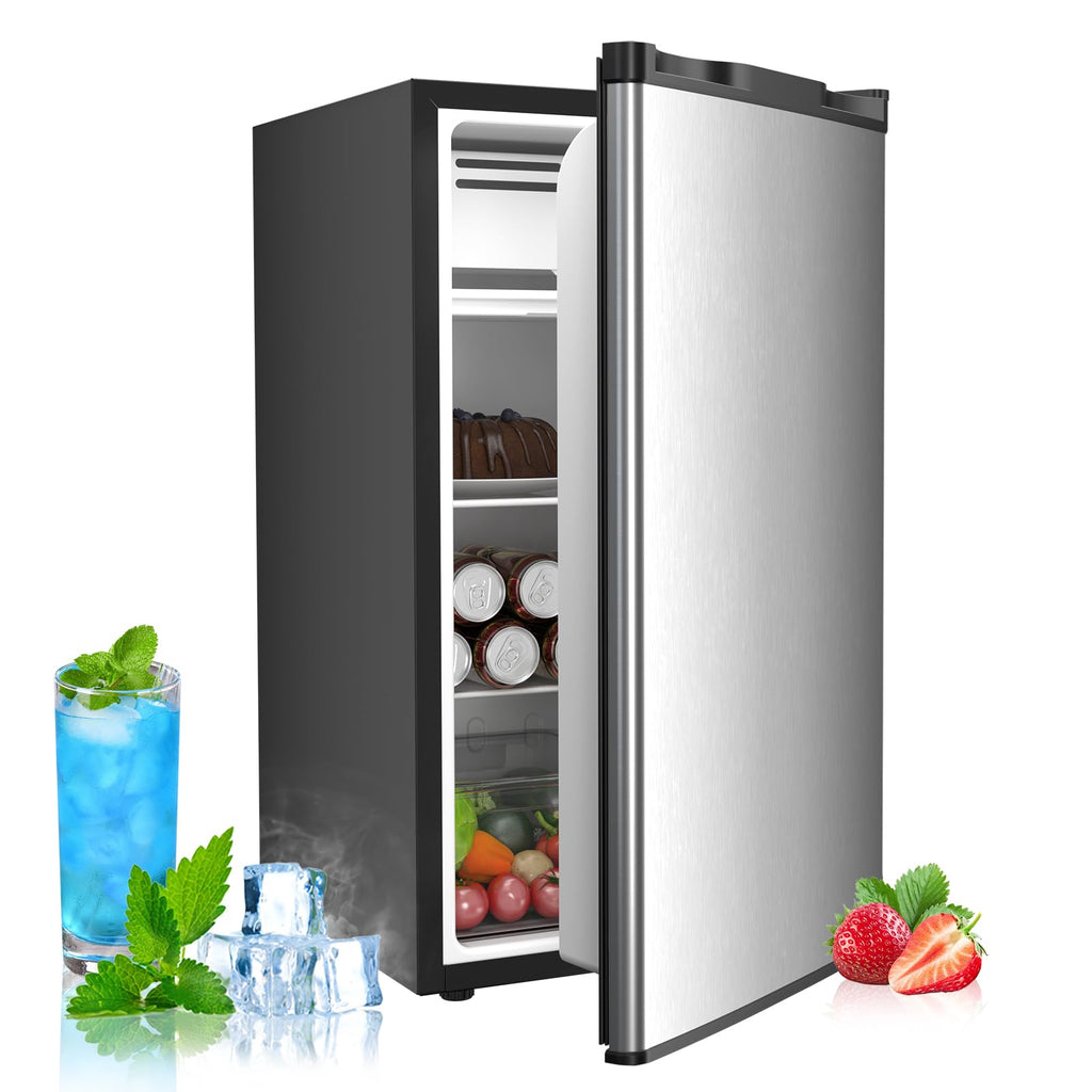 3.2 Cu.ft Mini Fridge with Freezer, Compact Refrigerator with Reversible Single Door, Adjustable Thermostat, Low Noise, Energy Efficient for Office