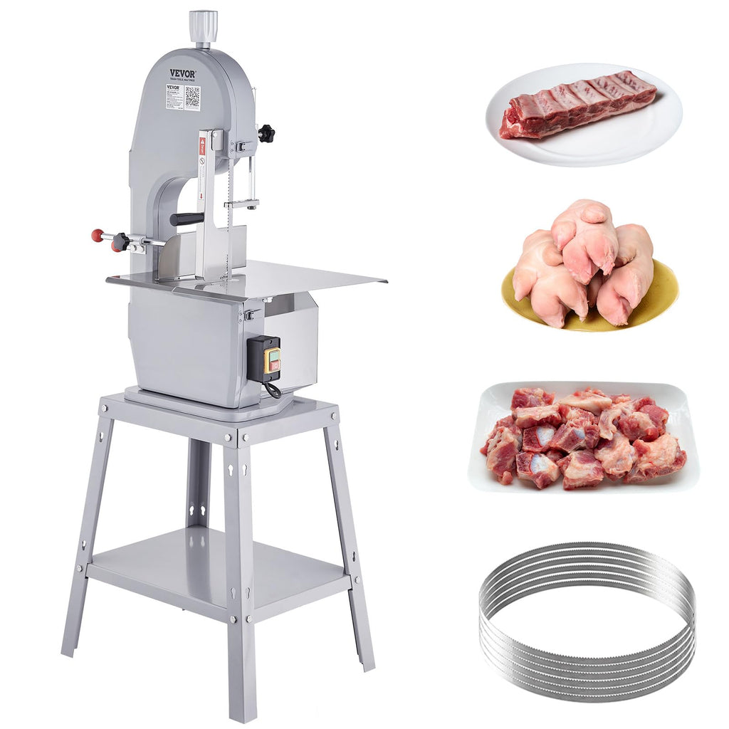 Commercial Electric Meat Bandsaw, 1500W Stainless Steel Countertop Bone Sawing Machine, Workbeach 19.3" x 15", 0.16-7.9 Inch Cutting Thickness