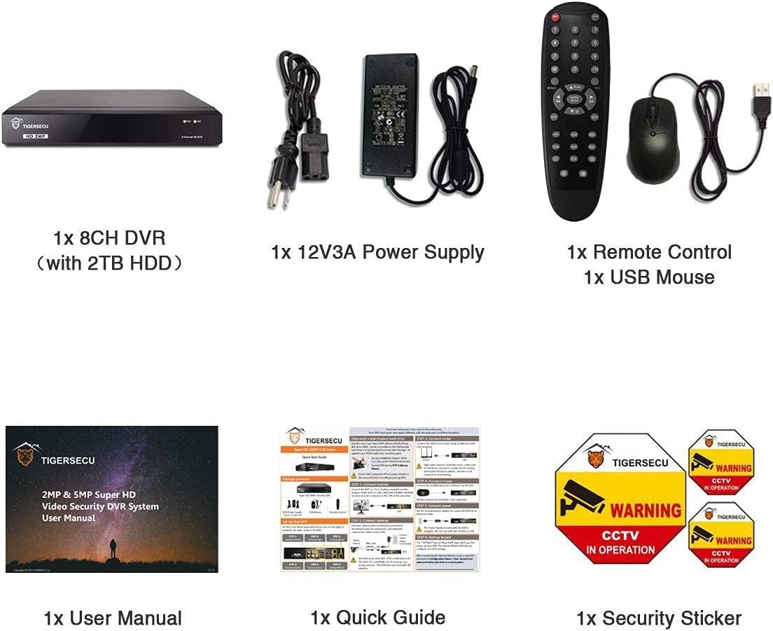 TIGERSECU Super HD 1080P 8 Channel DVR Security Recorder with 2TB Hard Drive, Hybrid 6-in-1 CCTV DVR Recorder Compatible with 2MP and 5MP TVI, AHD