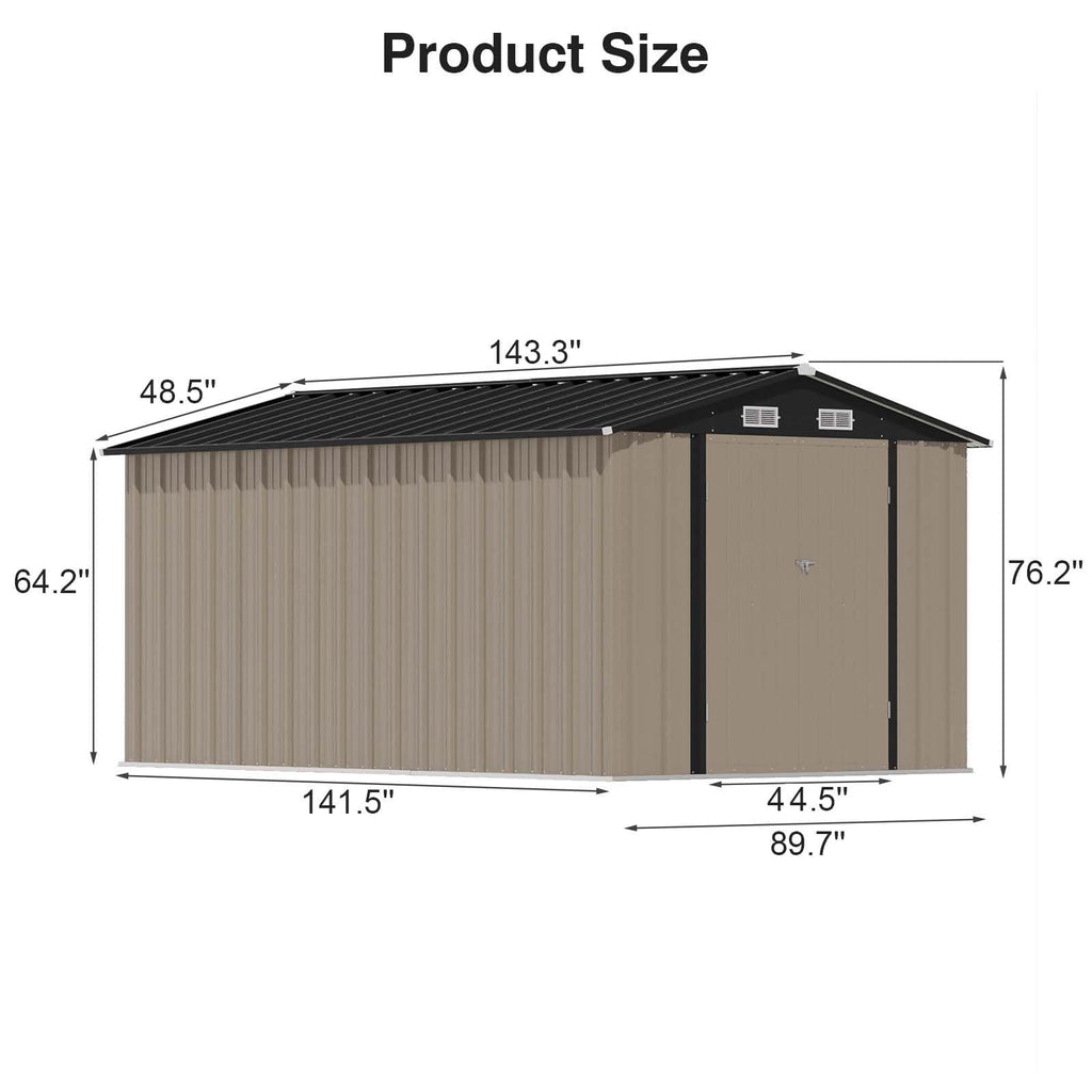 Patiowell 10 x 12 FT Metal Storage Shed for Outdoor, Steel Yard Shed with Design of Lockable Doors, Utility and Tool Storage for Garden, Backyard