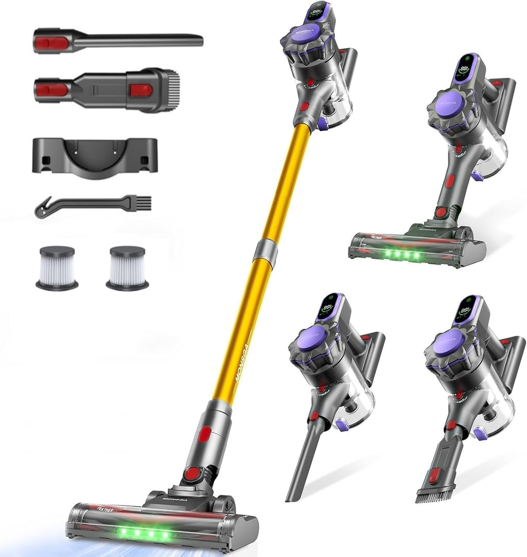 MONSGA Cordless Vacuum Cleaner, 45KPa 400W Stick Vacuum for Home, 50Mins Anti-Tangled Vacuum Cleaner with Charging Dock, Light-Weighted Handheld