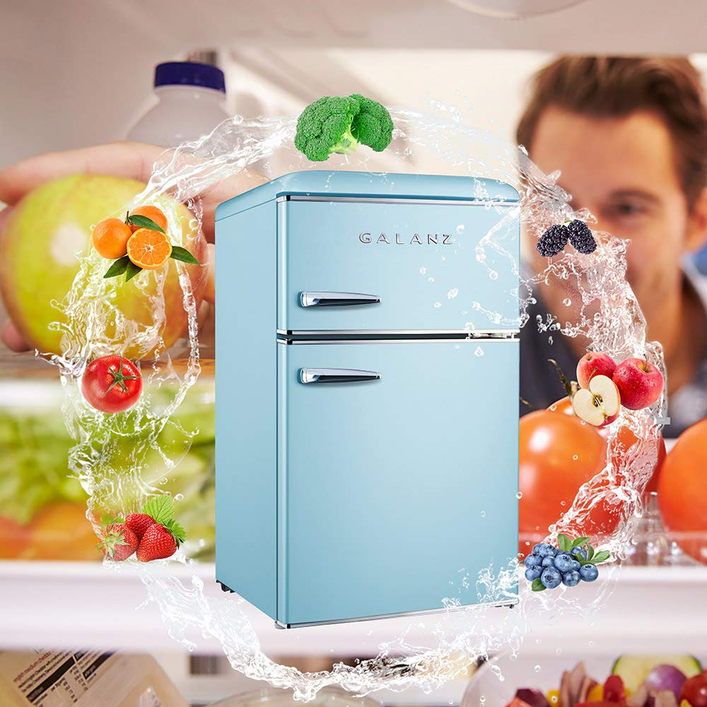 Galanz GLR25MBKR10 Retro Compact Refrigerator, Mini Fridge with Single Doors, Adjustable Mechanical Thermostat with Chiller, Black, 2.5 cu ft