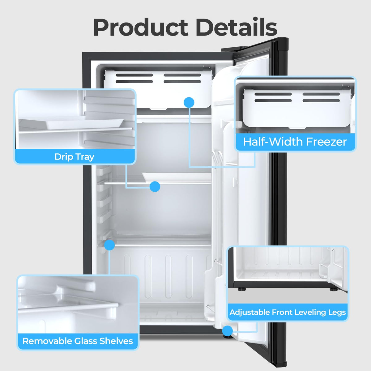 Antarctic Star 3.2 Cu.Ft. Mini Fridge with Freezer, Small Refrigerators with Adjustable Thermostat, Low Noise, Energy Saving, Compact Refrigerators