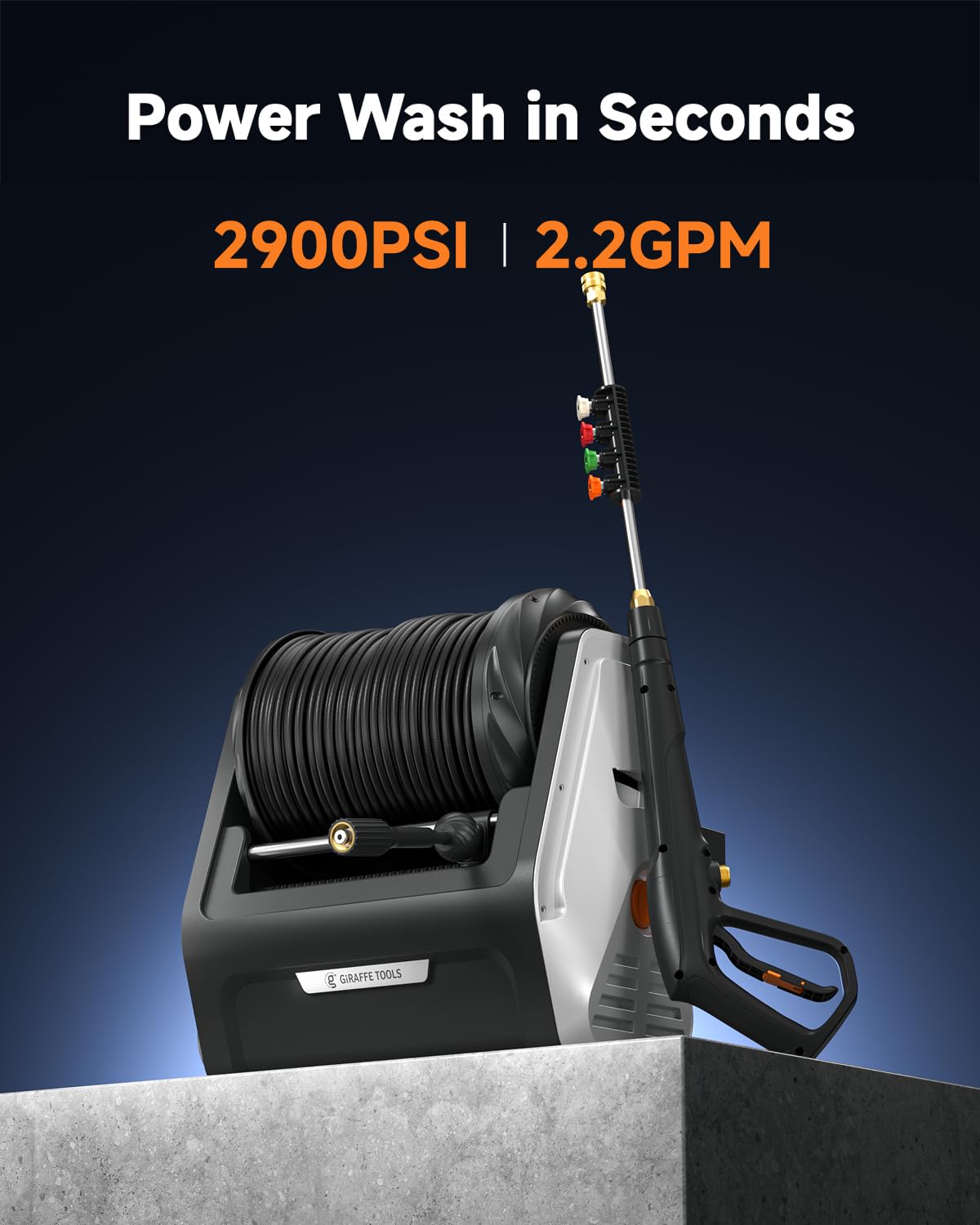 Giraffe Tools Wall Mounted Pressure Washer G30 with Upgraded 1800W Motor, Max 2900 PSI, 2.2 GPM Electric Power Washer with 100ft Retractable Black