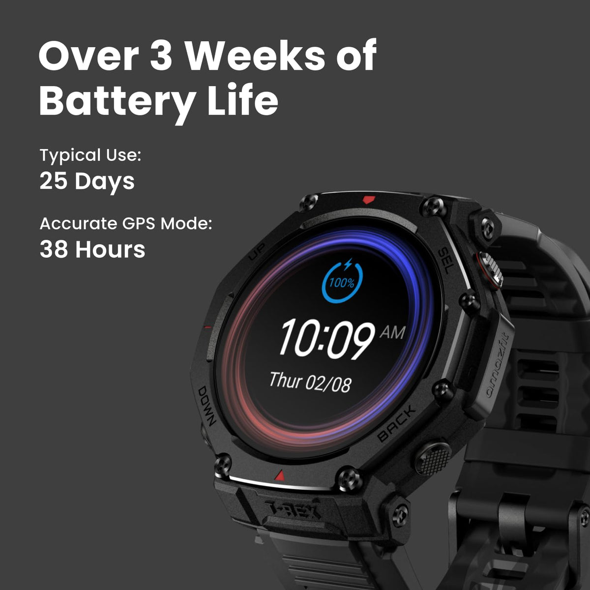 Amazfit T-Rex 3 Pro Outdoor Smart Watch 48mm Sapphire AMOLED Display, Ti Bezel, Dual Band GPS, Offline Maps, 25 Days Battery, Built-in Flashlight, 10