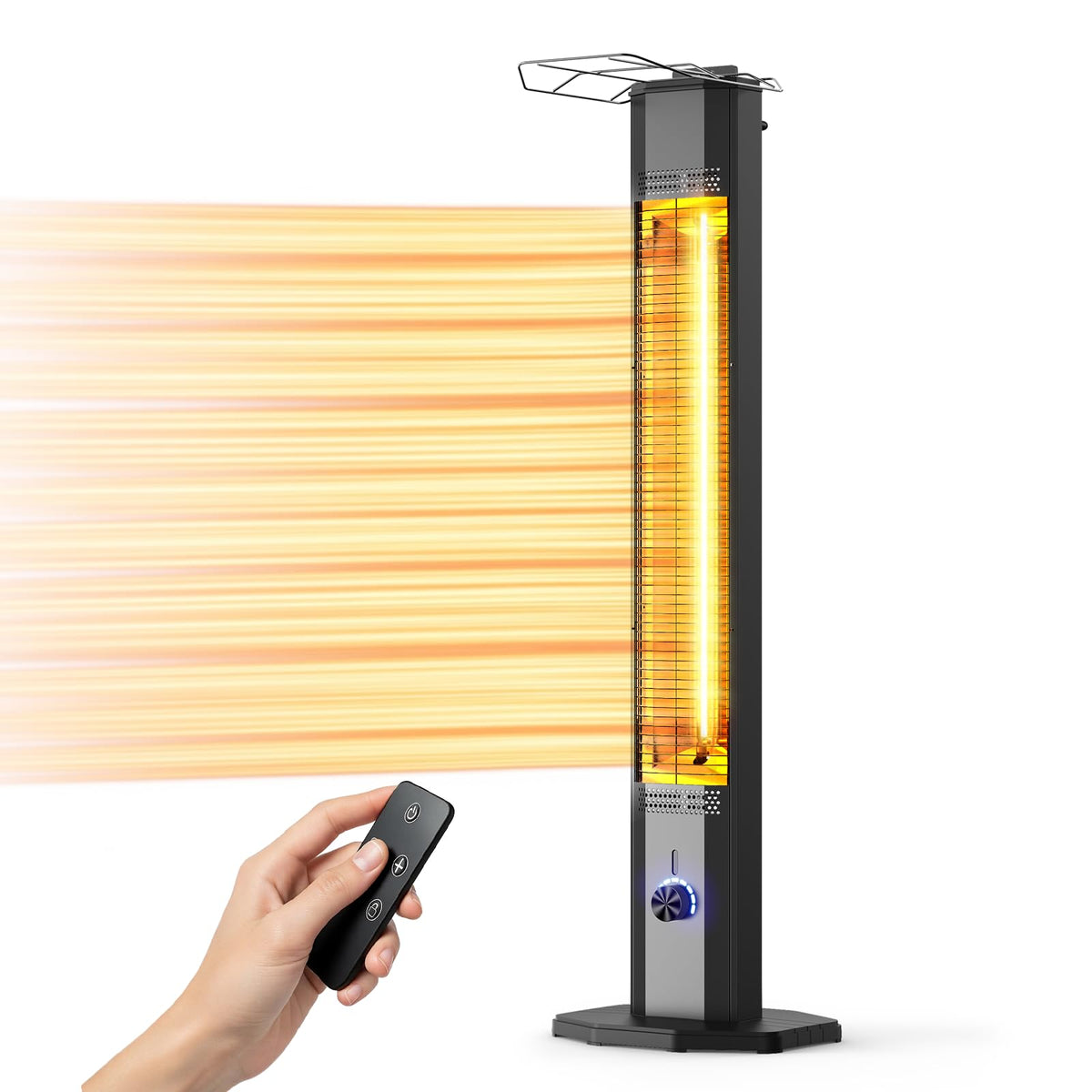Outdoor Electric Patio Heater, 42-inch 1500W Infrared Tower Heater with 9 Heat Settings & 9H Timer, IPX5 Waterproof, Safety Lock, Tip-Over & Overheat