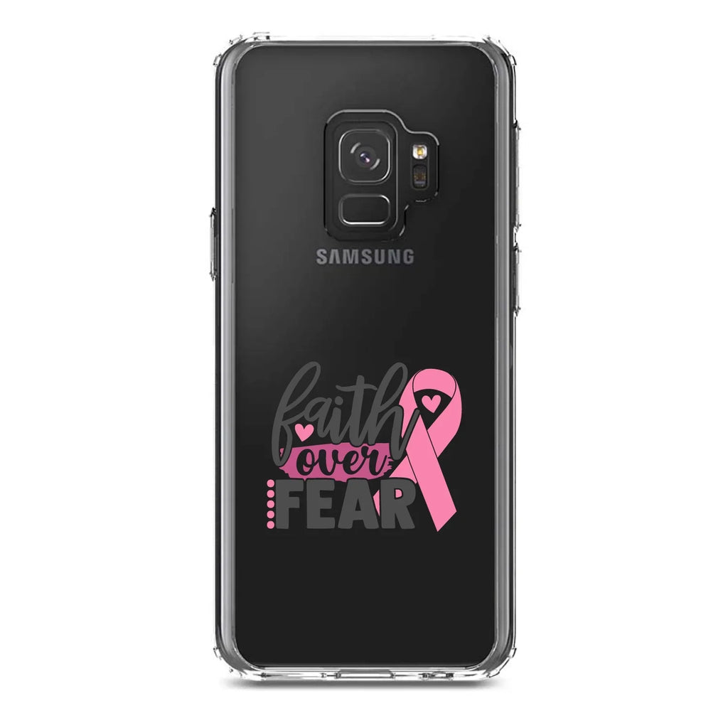 Ribbon Samsung Shockproof Over Acrylic Screen) - Bumper Glass TPU S9 Case Hybrid Back Faith Pink Galaxy (5.8" Screen Protector - Fear Clear Tempered DistinctInk for Cancer -