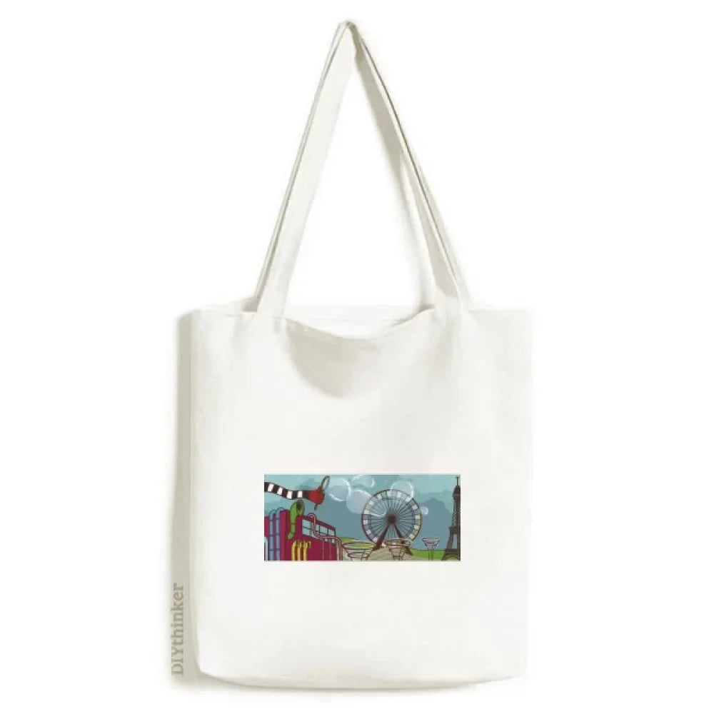France Eiffel Tower Shopping Bag Tote Kursaal Relaxed Satchel Canvas Park Handbag
