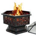 Portable Black Pit - Bonfire Wood Lid, ZenSports Backyard, Hex-Shaped Outdoor 24’’ Pire W/Mesh Burning