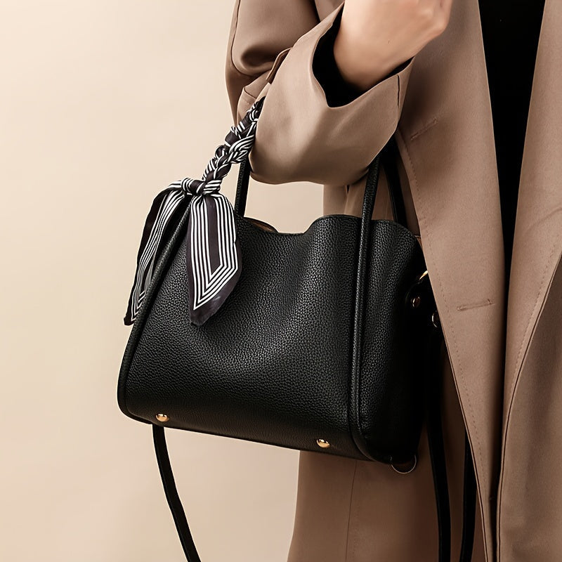 Dual Scarf Daily Color Leather Crossbody For Handbag Bag Luxury Accent With  Shoulder Purse PU Solid Handles With moocr Use