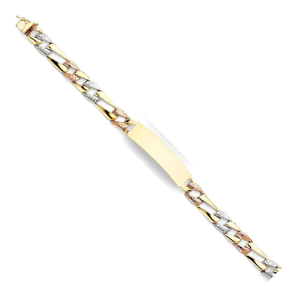 Link | Tri Gold Women Color 13.5 ID 14k Stamp for Gold | Men’s and Figaro Chain Men|  - 8" Weight Jewelry 14KY for Bracelets Gift Bracelet