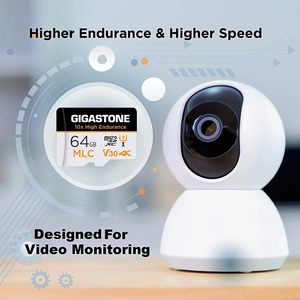 Gigastone 64GB Endurance 100MB/s, Compatible SD (MLC) U3 Card, Recording, 10x Cam, MLC C10, High Video Pack Security (2x64GB) Surveillance Dash Micro Cam, 4K 2