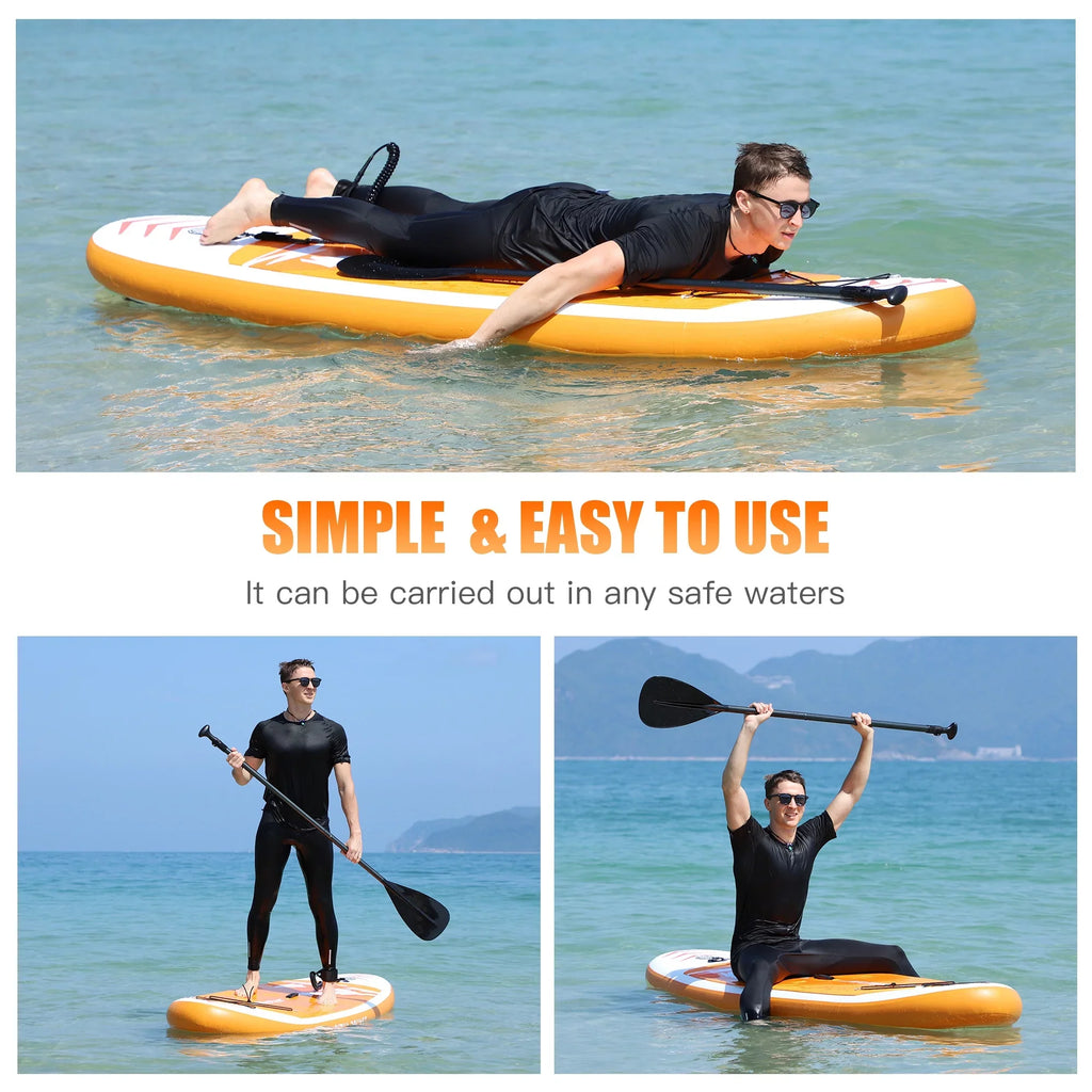 Stance, 10' | Paddle Boat-Orange with 3 Control, (6"Thick) |Youth Inflatable Deck Fin Paddling, Famistar Adult Wide Stand Standing Board Pins Up Non-Slip SUP/ for & Bottom Surf