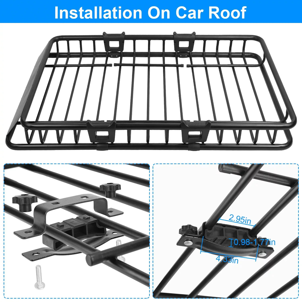 Extension 220 Top Car Capacity and Hooks, with Rack Elastic 10 lb. Basket Luggage Cargo Universal Black Rack Net Roof Carrier, 63x39x6.3in, Basket, iMounTEK Roof
