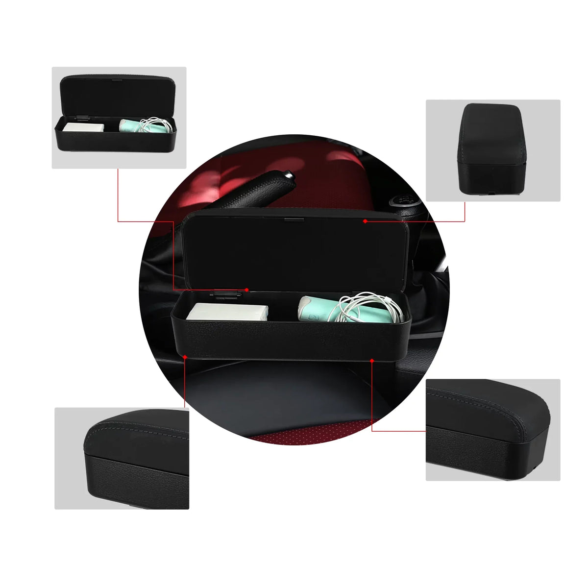 Box Armrest Leather Adjustable Armrest Organizer PU Gap with Storage Seat Armrest Center Black Box Black Car