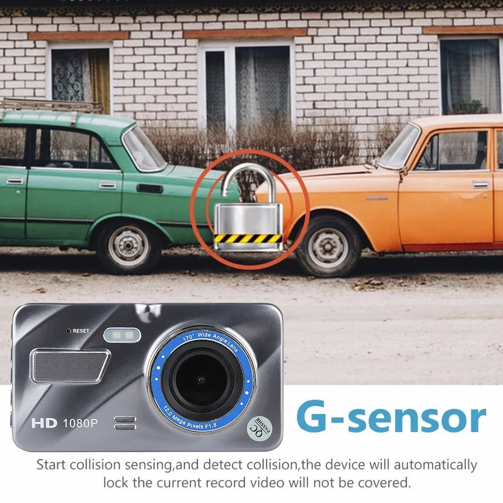 G-sensor Cam Dash Recorder Camera Dual DVR Lens HD Car Night Video 1080P Vision