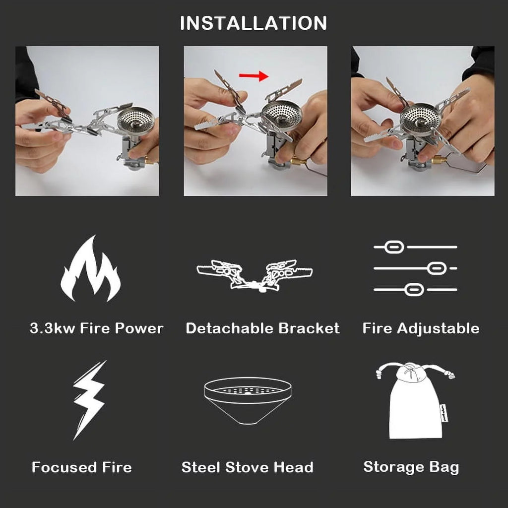 Gas Stove Backpacking Stove Camping Camping Efficient 3300W Stove Split High CAMPINGMOON
