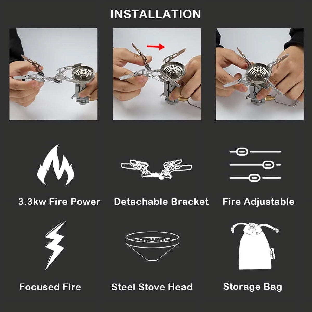 Gas Stove Backpacking Stove Camping Camping Efficient 3300W Stove Split High CAMPINGMOON
