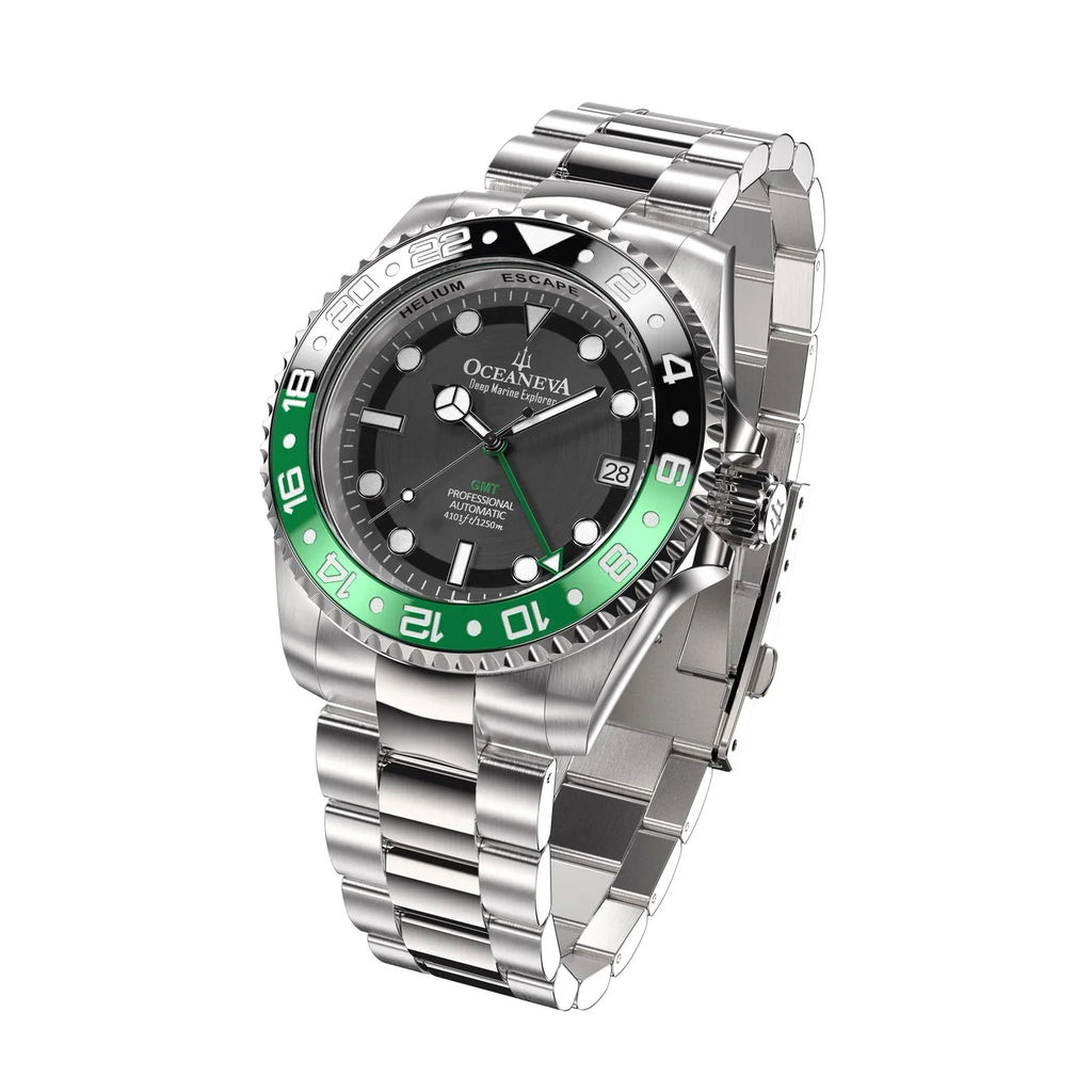 Movement 1250M Black Resistance Back Liquid Seal  Diver Triple Bezel - Automatic - - For Watches GMT Dive Deep Explorer Men with Pro Watch Case Screw Oceaneva™ Green Wrist Japan Swimming Down