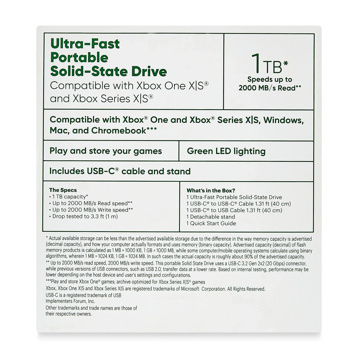 SSD onn. X|S Xbox Gaming Xbox and Series Portable Compatible 1TB One with