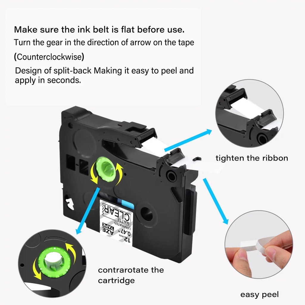 TZ-M31 Label 20PK Black Compatible on TZeM31 GREENCYCLE 0.47" for TZM31 Brother P-touch TZe-M31 Tape Laminated Clear 12mm Matte
