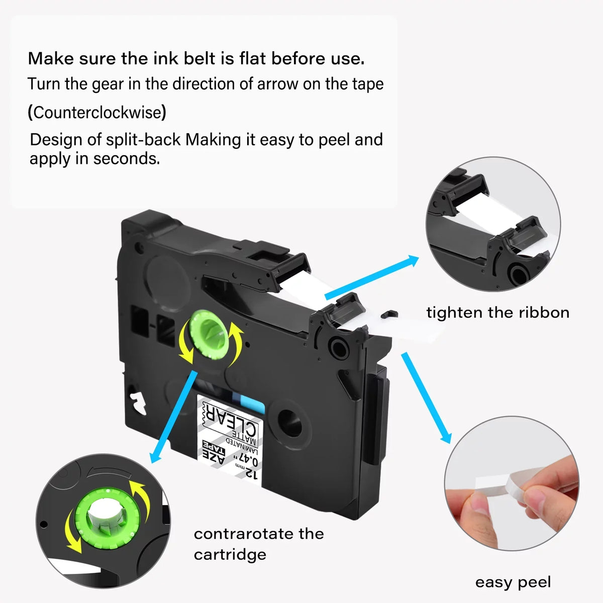 TZ-M31 Label 20PK Black Compatible on TZeM31 GREENCYCLE 0.47" for TZM31 Brother P-touch TZe-M31 Tape Laminated Clear 12mm Matte