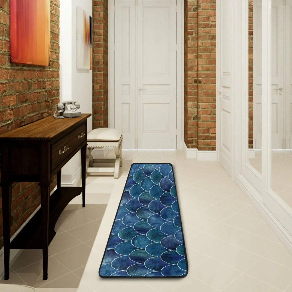 Indoor Runner Hallway Non-Skid Floor Japanese 2x6 Entryway Long and inch Scale Rugs Cushioned Mats Fish 72x24 Ocean Kitchen Rugs for Washable Wave
