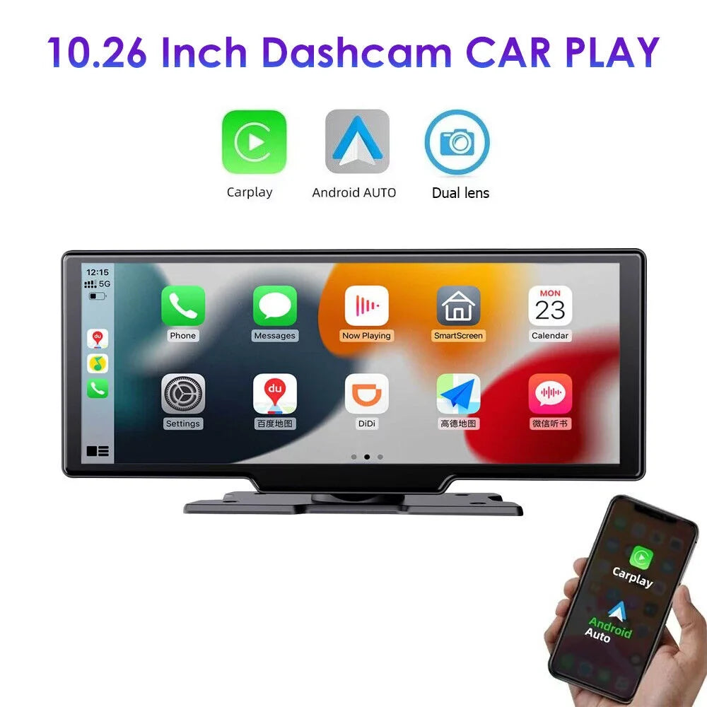 T91 Wireless Resolution, IPS Screen Bluetooth - WiFi 10.26'' Connected, Dash Dual Touch Lens, 2K KingFurt Screen, Enabled Cam