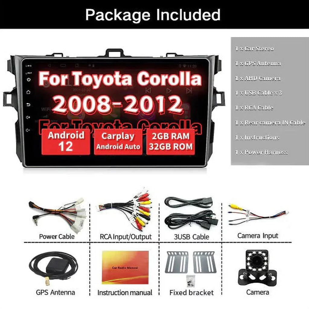 Compatible GPS Camera Navigation, Android Double FM&AM, Support Stereo Corolla 12 Bluetooth, Car Radio Inch Auto,9 Screen Binize Car with CarPlay&Android for 08-12 Toyota Backup Touch Din