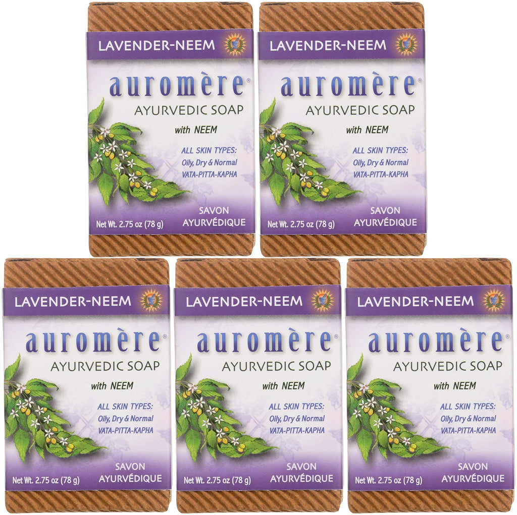 Auromere Lavender Bar Vegan, Friendly, Neem Pack. Non Soap, 5 Natural, Ayurvedic (2.75 Eco Free, Cruelty Oz), Gmo - Handmade,