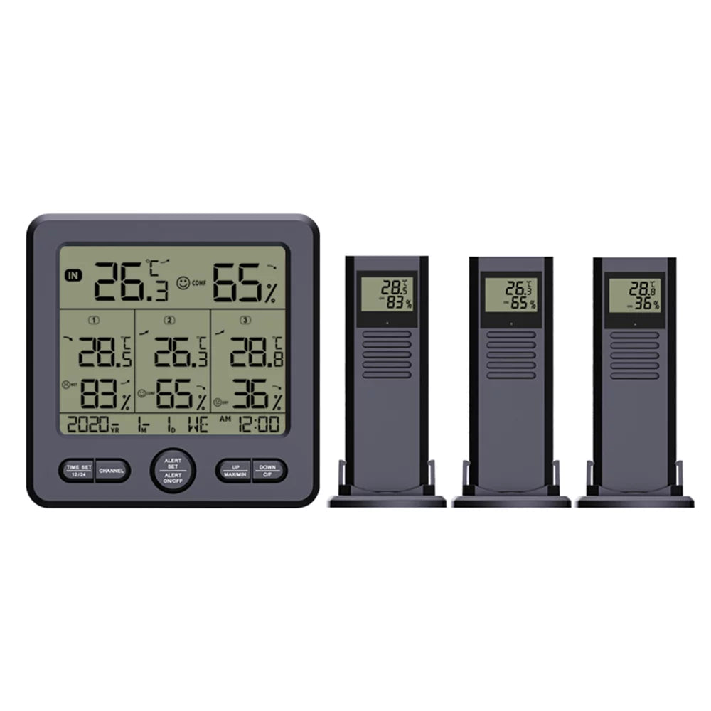 with Indoor Weather & Humidity 98ft/ for Alarm Digital with 3 Home Transmitters Office Stations Backlight Function Sensors Wireless Remote Thermohygrometer 3 Calibration 30m