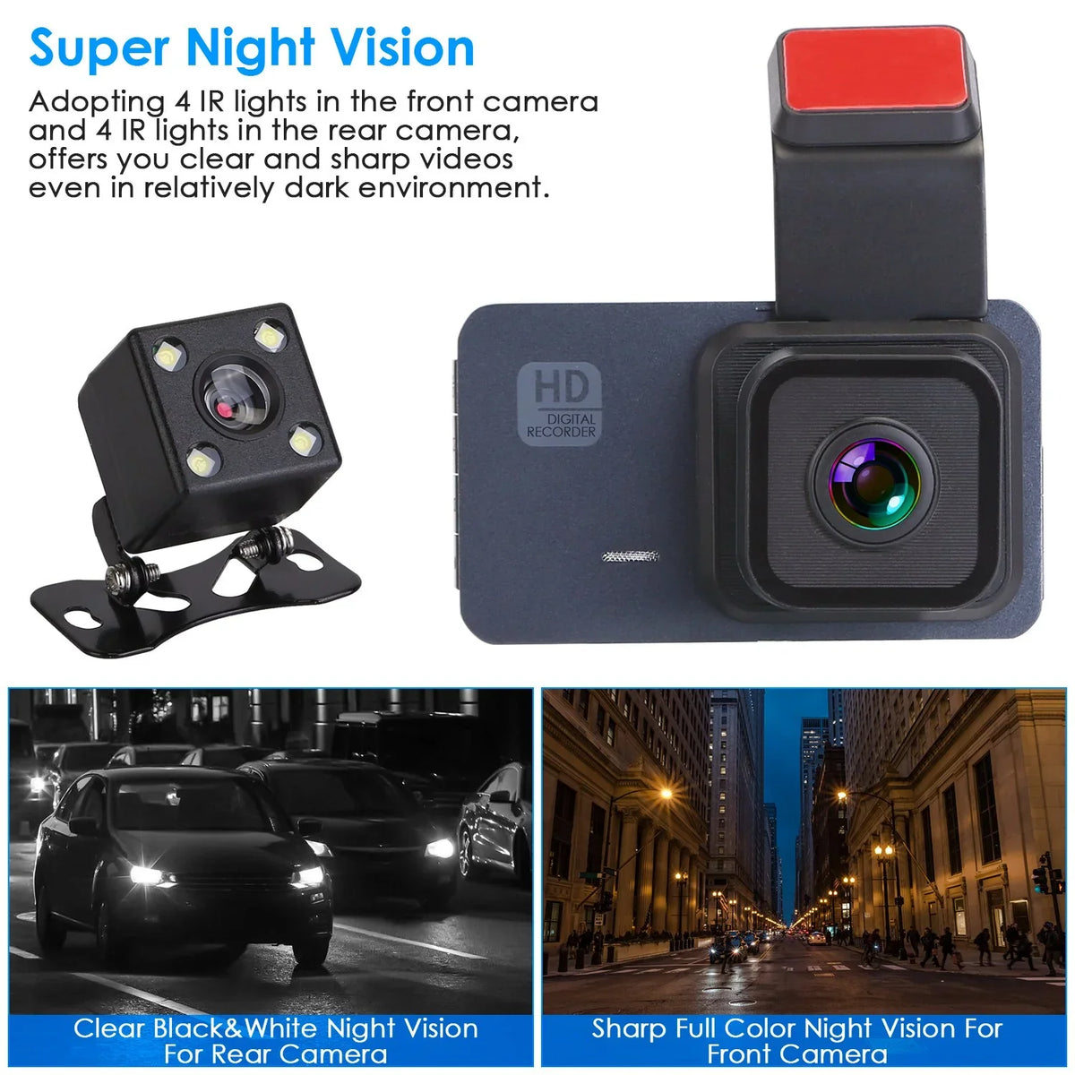 Cam, Dash Vision Detection WiFi G-Sensor 1080P Recorder, with DVR Car Monitor Universal iMounTEK Lens Night Control GPS Dual Vehicle Parking APP Motion Driving